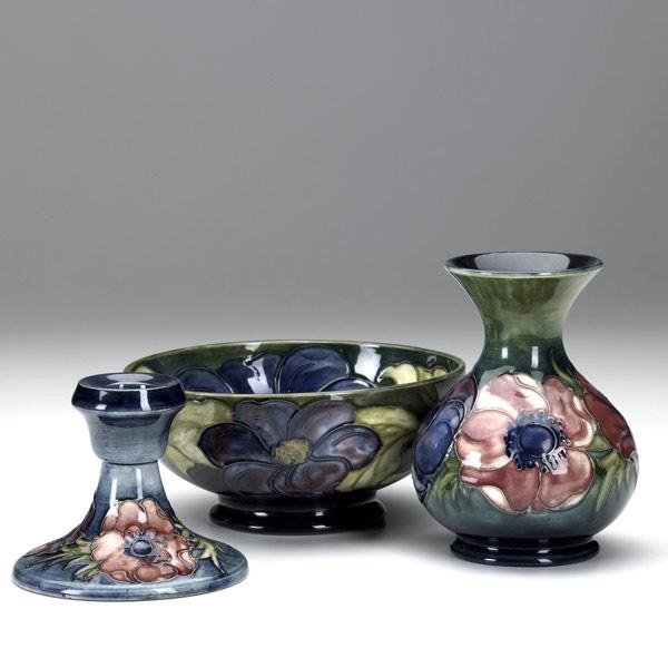 Appraisal: MOORCROFT Three items three pieces in the Anemone pattern vase