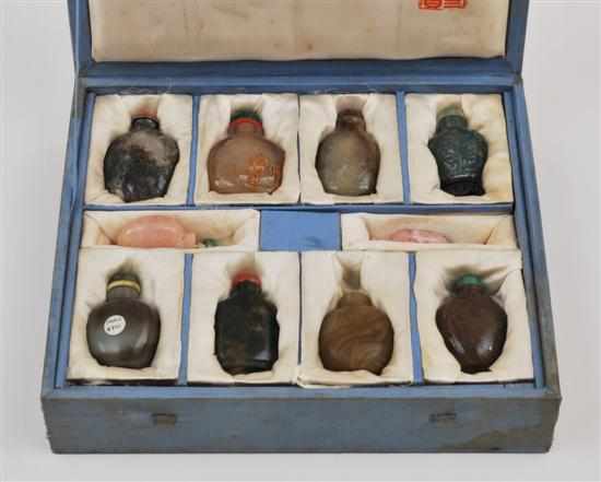 Appraisal: A boxed set of ten Chinese stone snuff bottles th