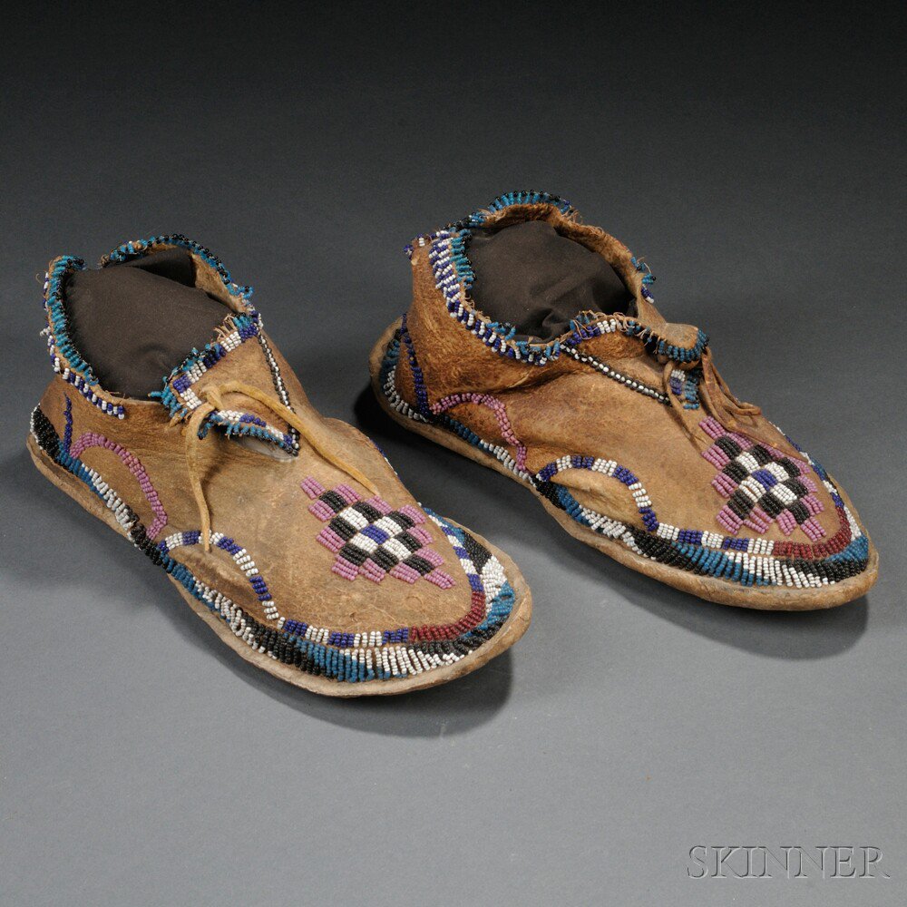 Appraisal: Pair of Apache Beaded Hide Youth's Moccasins c late th