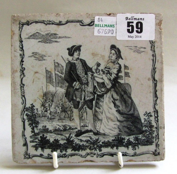 Appraisal: A Liverpool delftware tile circa printed in black by Sadler