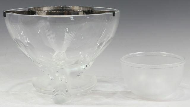 Appraisal: Lalique France Igor crystal caviar bowl colorless glass bowl rising