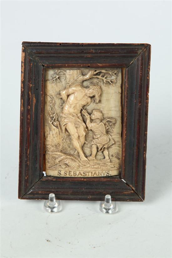 Appraisal: IVORY PLAQUE OF ST SEBASTIAN Continental th century High relief