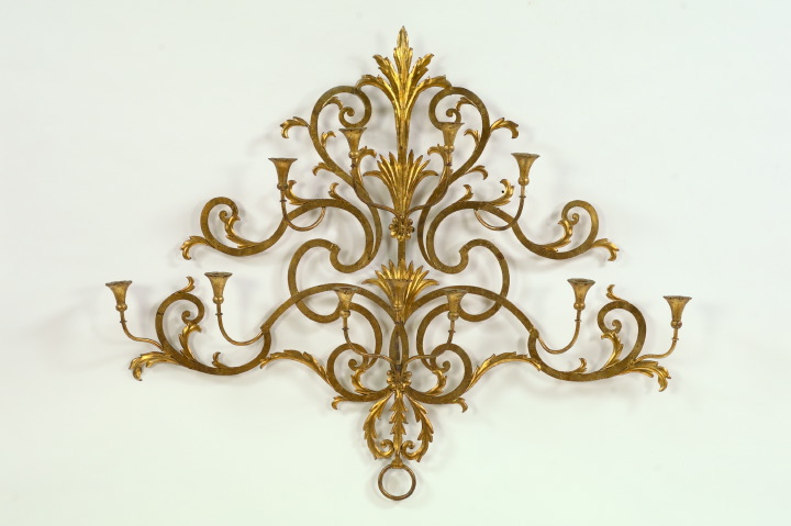 Appraisal: Large and Dramatic Italian Gilded Wrought-Iron and Wood Tiered Eleven-Light