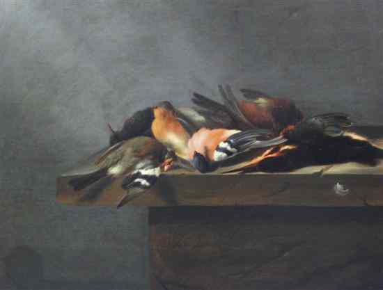 Appraisal: Jan Vonck Dutch - oil on wooden panel Dead birds