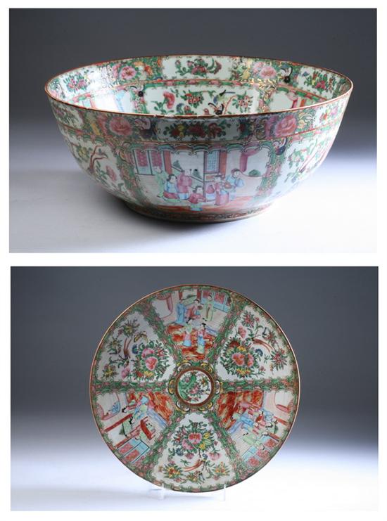 Appraisal: CHINESE ROSE MEDALLION PORCELAIN PUNCH BOWL AND CHARGER th century