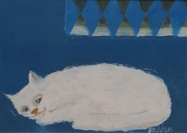 Appraisal: MARY FEDDEN British b White cat on blue signed lower