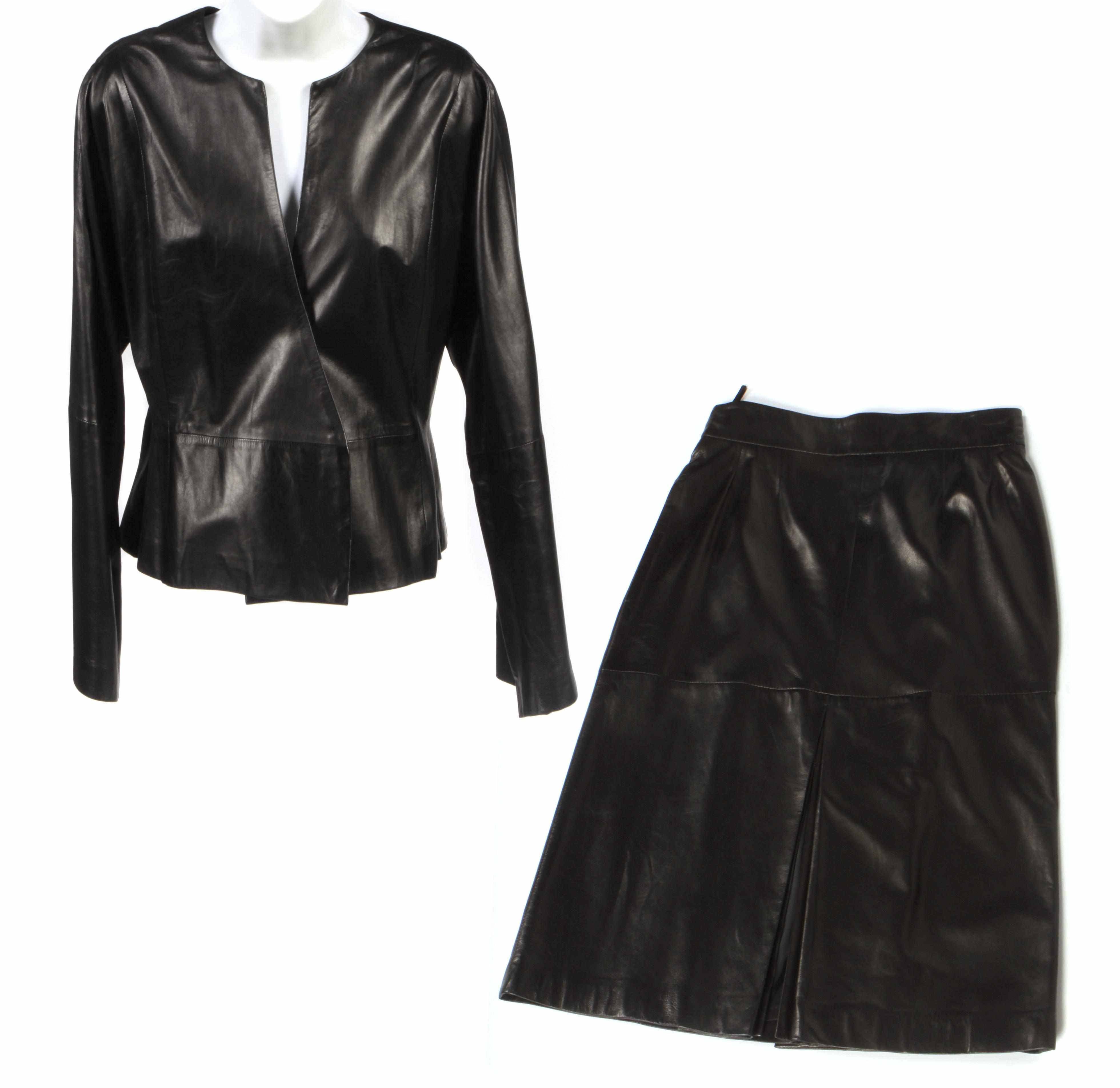 Appraisal: A Max Mara black leather jacket and skirt jacket size