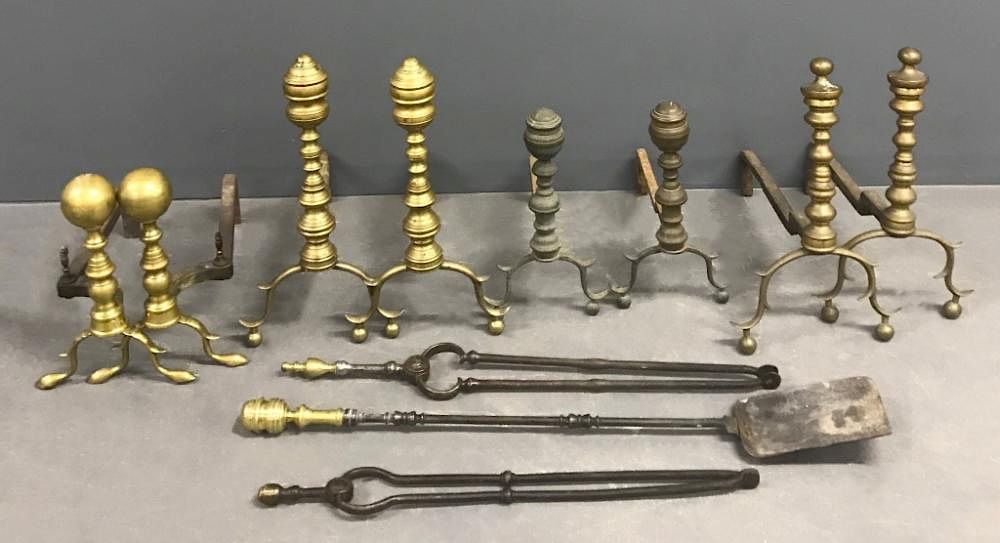 Appraisal: Three Pairs of Federal Brass Andirons Three pairs of Federal