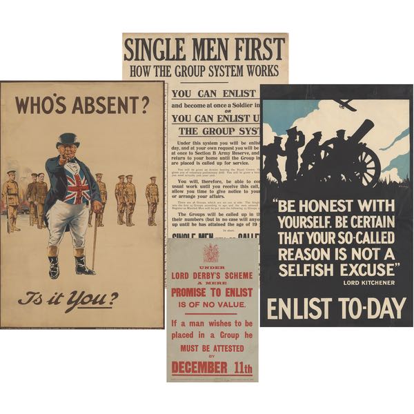 Appraisal: WWI BRITISH RECRUITING POSTERS x approximately smaller x Set of