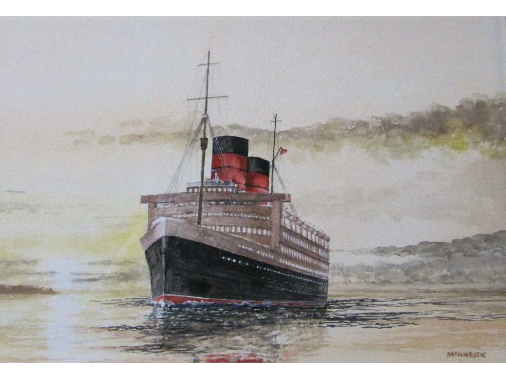 Appraisal: Watercolour 'RMS Queen Mary' signed McIIlwrick