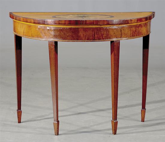 Appraisal: George III inlaid satinwood and mahogany pier table circa demilune