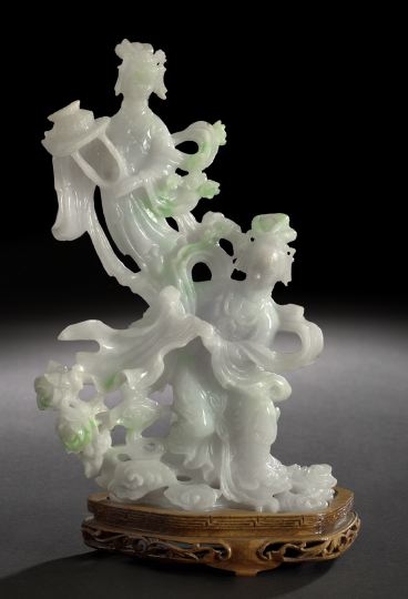 Appraisal: Chinese Carved Jade Group of Two Female Immortals carved from