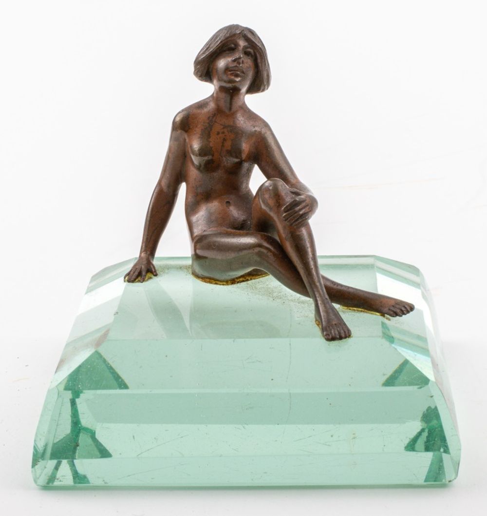 Appraisal: NUDE WOMAN BRONZE SCULPTURE UNSIGNED Nude woman bronze sculpture seated