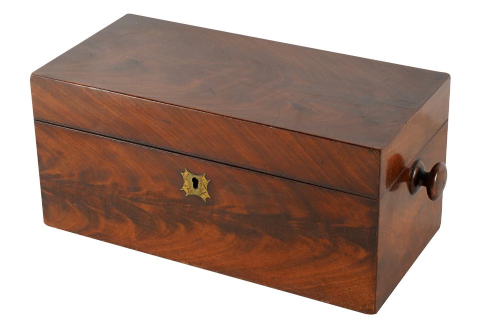 Appraisal: VICTORIAN MAHOGANY TEA CADDY th century the hinged lid concealing