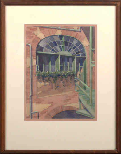 Appraisal: New Orleans School th Century Spanish Fan Window watercolor initialed