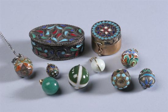 Appraisal: SEVEN RUSSIAN SILVER AND ENAMEL EASTER EGG PENDANTS late th