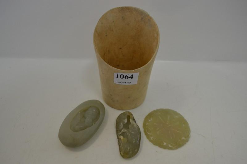 Appraisal: COLLECTION OF ASSORTED CARVINGS INCL JADE AND STONE HAIR CLIP