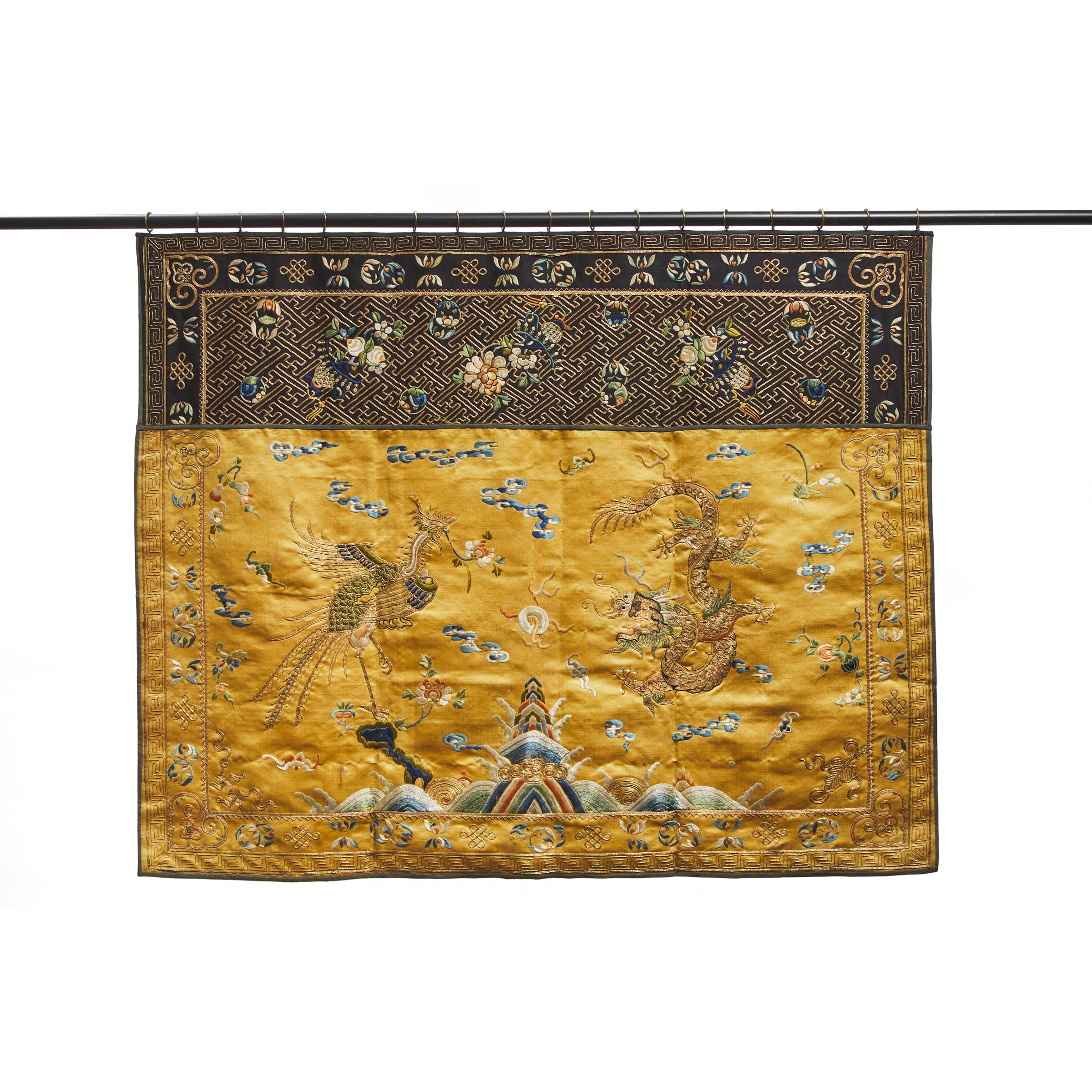 Appraisal: A Yellow-Ground Embroidered 'Dragon and Phoenix' Panel Qing Dynasty Early