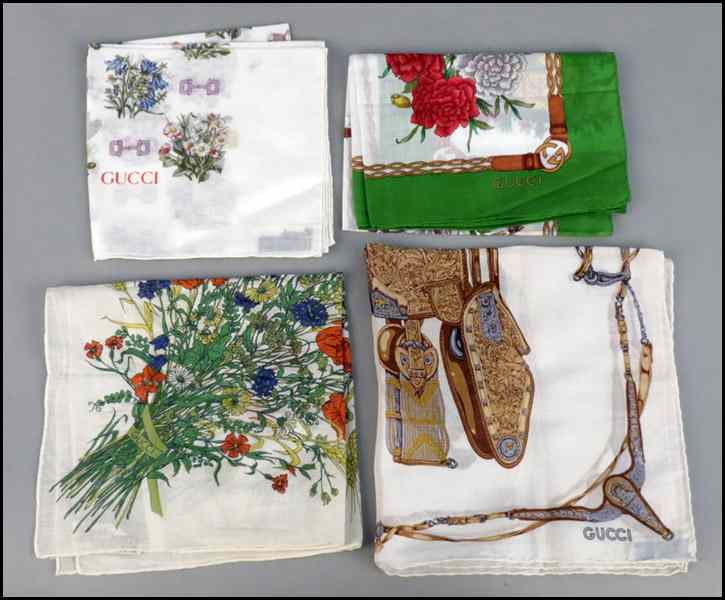 Appraisal: FOUR GUCCI PRINTED COTTON SCARVES Condition Overall excellen condition Scarves