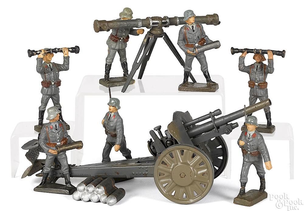 Appraisal: Lineol painted tin and composition field soldiers Lineol painted tin