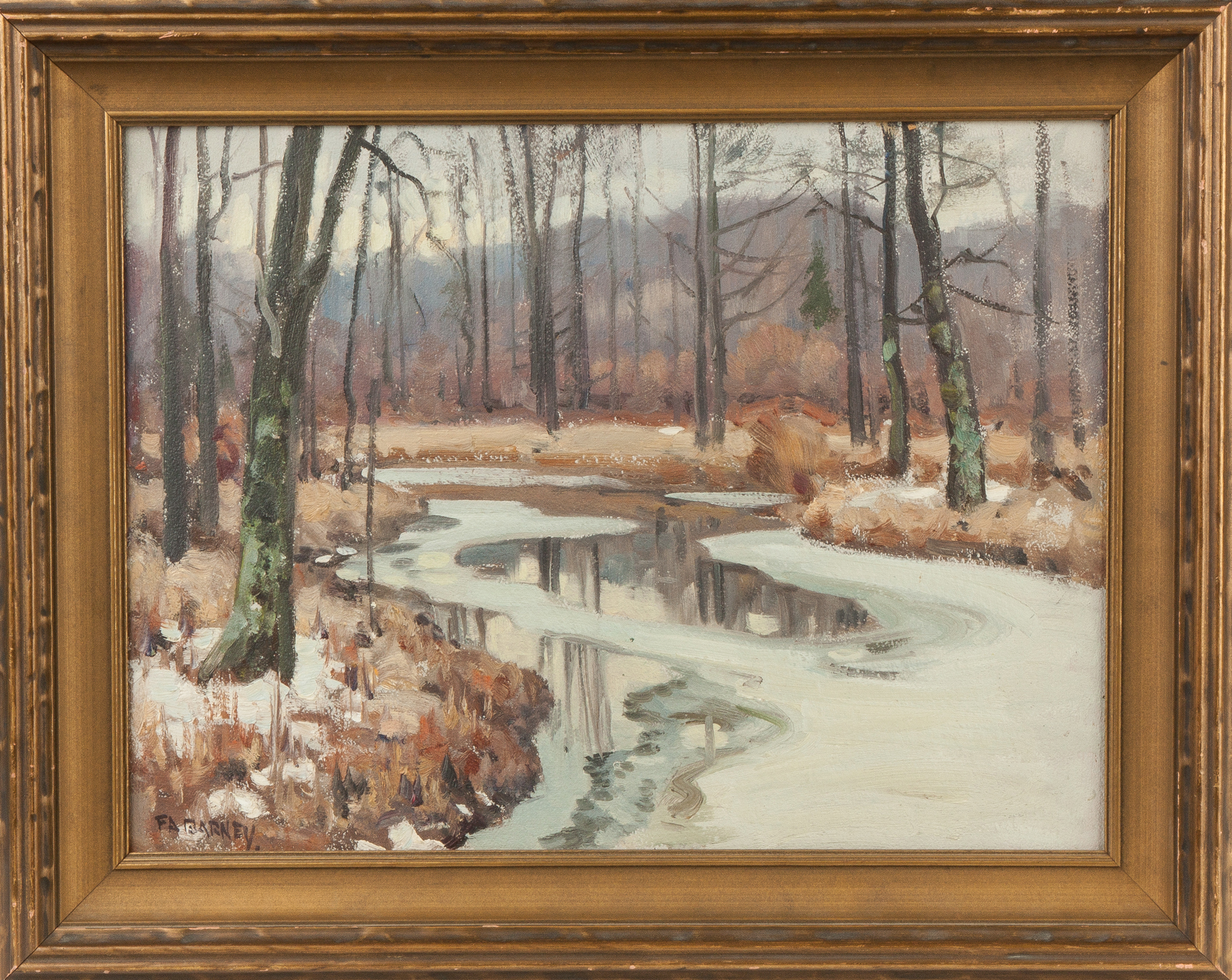 Appraisal: Frank Barney American - Winter Stream Scene Sgn lower left