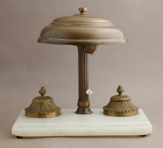 Appraisal: Arts and Crafts Alabaster and Brass Inkwell Set c Arts