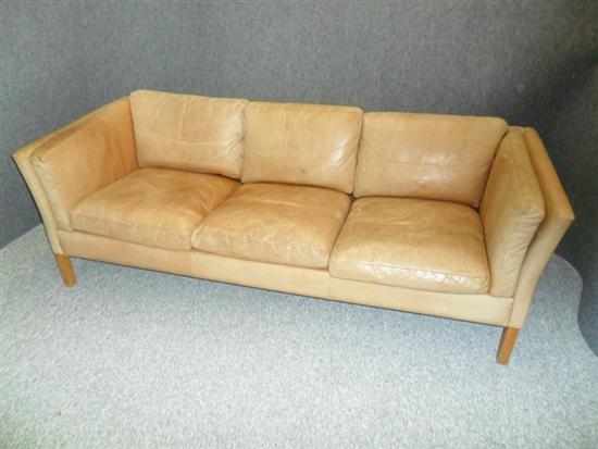 Appraisal: A DANISH BONE LEATHER THREE SEAT SOFA raised on beech