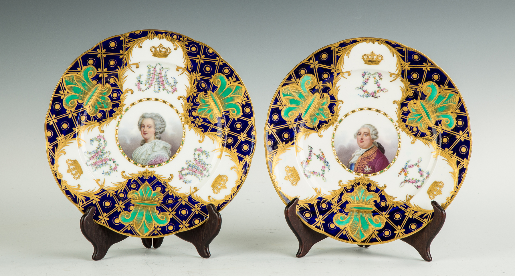 Appraisal: Marie Antoinette Louis XVI Hand Painted Enameled Plates th century