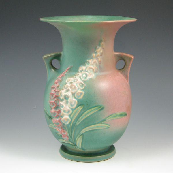 Appraisal: Roseville Foxglove vase in pink and turquoise Marked Roseville USA