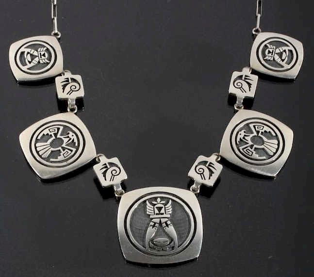 Appraisal: Signed Hopi Finely Engraved Silver Charm Necklace For bidding in