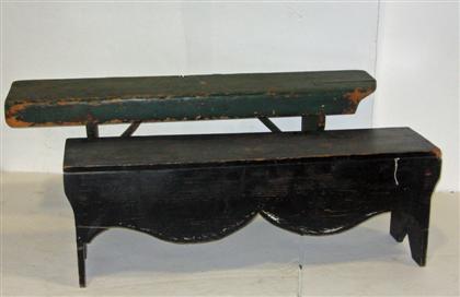 Appraisal: Two painted benches The first painted blackwith rectangular top slab