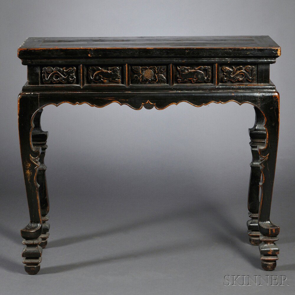 Appraisal: Ebonized Side Table China th century the rectangular top with