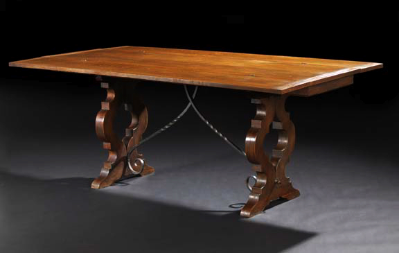 Appraisal: Spanish-Style Oak Guard Room Table the rectangular top with finely