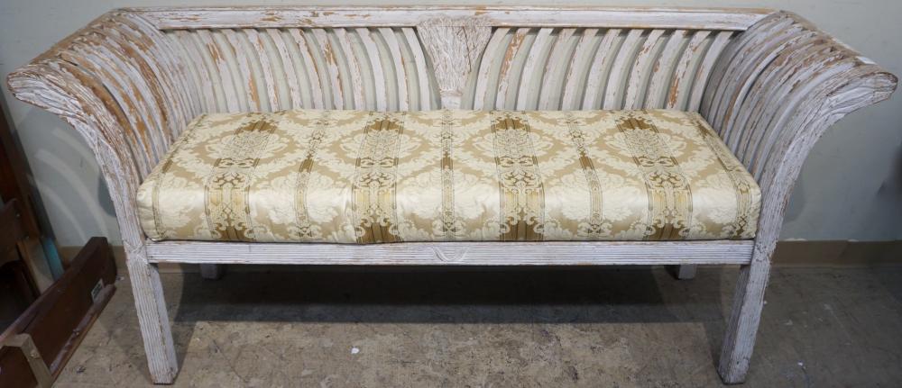 Appraisal: DISTRESSED PAINTED WOOD SETTEE L IN CM Distressed Painted Wood