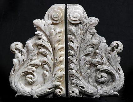 Appraisal: PAIR OF MARBLE CORBELS Each relief-carved on one side x