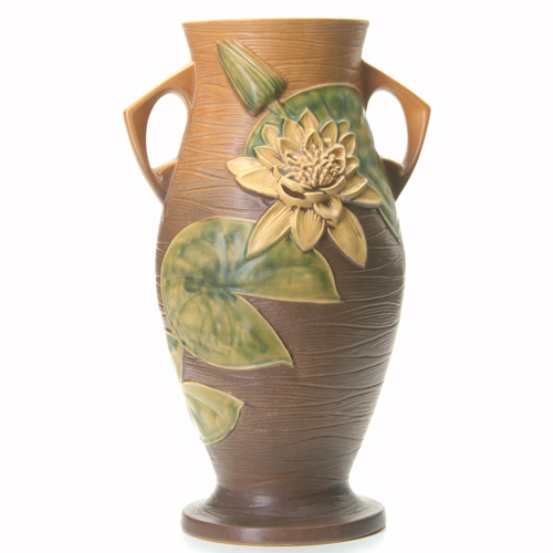 Appraisal: ROSEVILLE Brown Water Lily floor vase - Raised mark