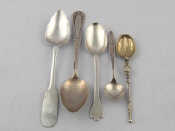 Appraisal: Four silver teaspoons comprising a Georg Jensen saltspoon marked sterling