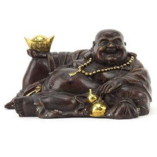 Appraisal: Chinese Bronze Reclining Buddha With Gilt Highlights Signed on bottom