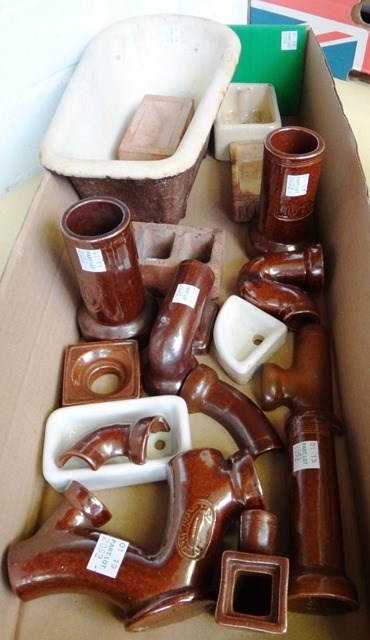 Appraisal: A quantity of miniature stoneware plumbing pipes sinks bricks and