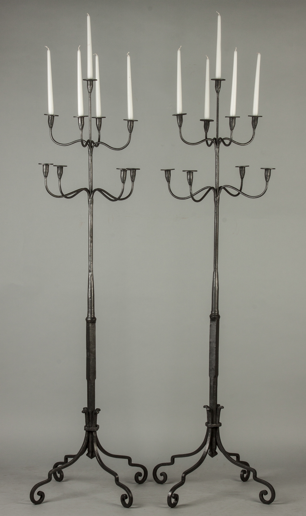 Appraisal: Wrought Iron Floor Candelabras Early th cent