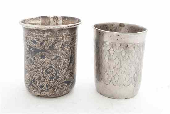 Appraisal: A Pair of Russian Silver Beakers each of cylindrical form