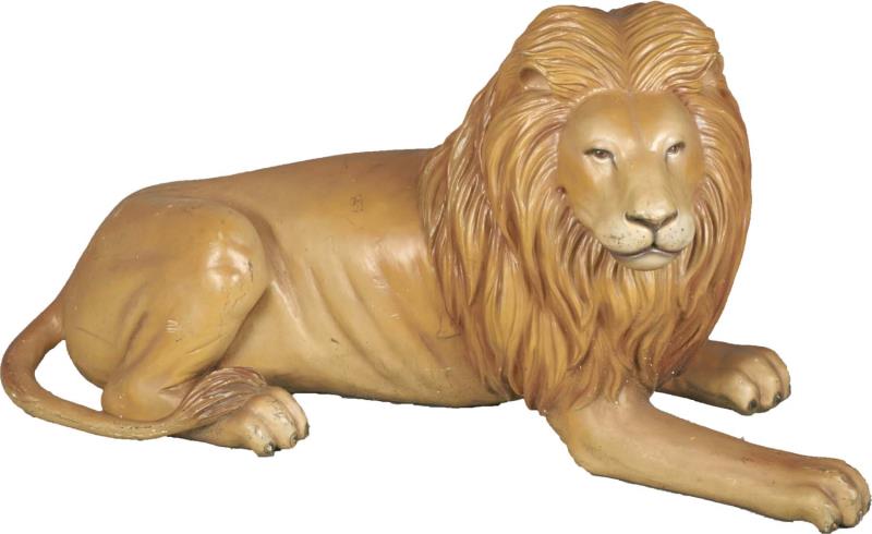 Appraisal: Large Crouching Lion Statue Made of hollow fiberglass material Came