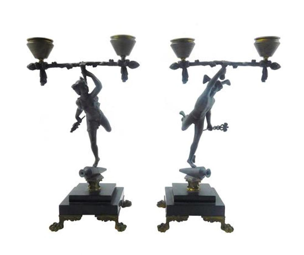 Appraisal: Pair of th C classical figure candelabra one Hermes and