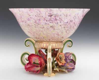 Appraisal: Jay Strongwater Giverny Centerpiece Bowl Cosette Rose Celadon Bowl Mottled