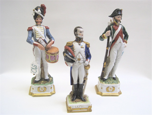 Appraisal: THREE NAPOLEONIC MILITARY PORCELAIN FIGURINES including General Louis Lepic -