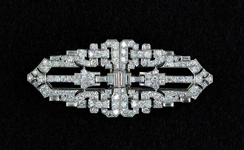 Appraisal: Platinum and diamond brooch clip combination with single cut full