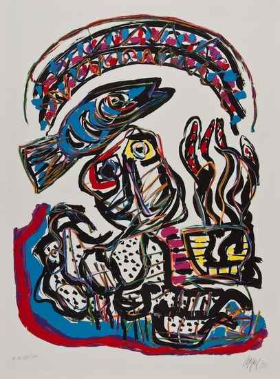 Appraisal: Karel Appel - Untitled lithograph printed in colours signed and