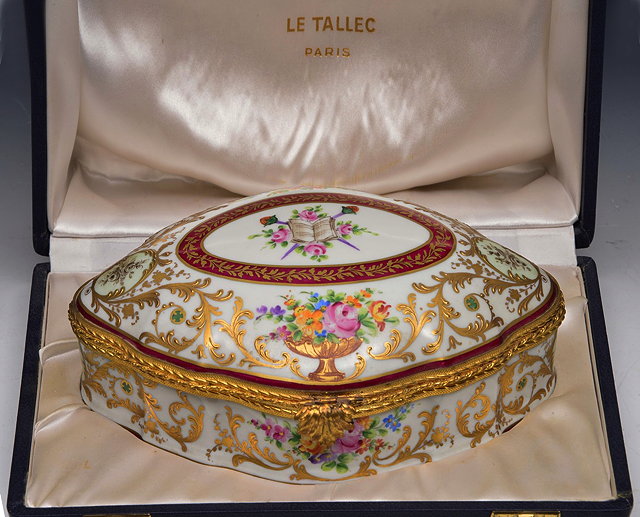 Appraisal: A LE TALLEC OF PARIS PORCELAIN BOX of cartouche shape