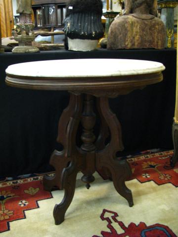 Appraisal: Oval Marble Top Victorian Table walnut