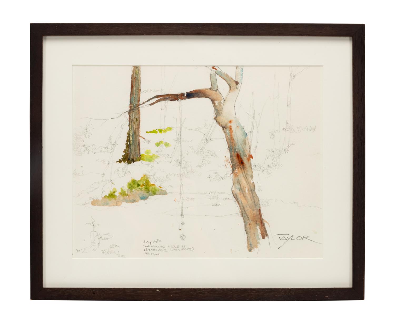 Appraisal: JAMES TAYLOR SWIMMING HOLE W SWING WATERCOLOR James Wellington Taylor